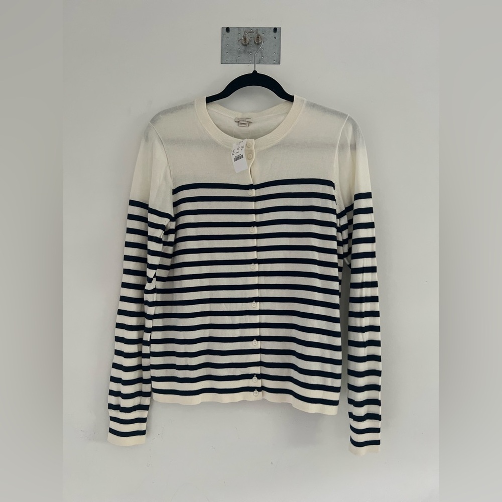 J. Crew The Caryn Cardigan Sweater Navy/White Striped 100%